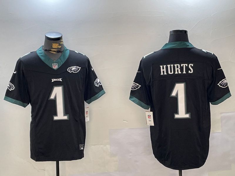 Men Philadelphia Eagles #1 Hurts Black three generations 2024 Nike Limited NFL Jersey style 2